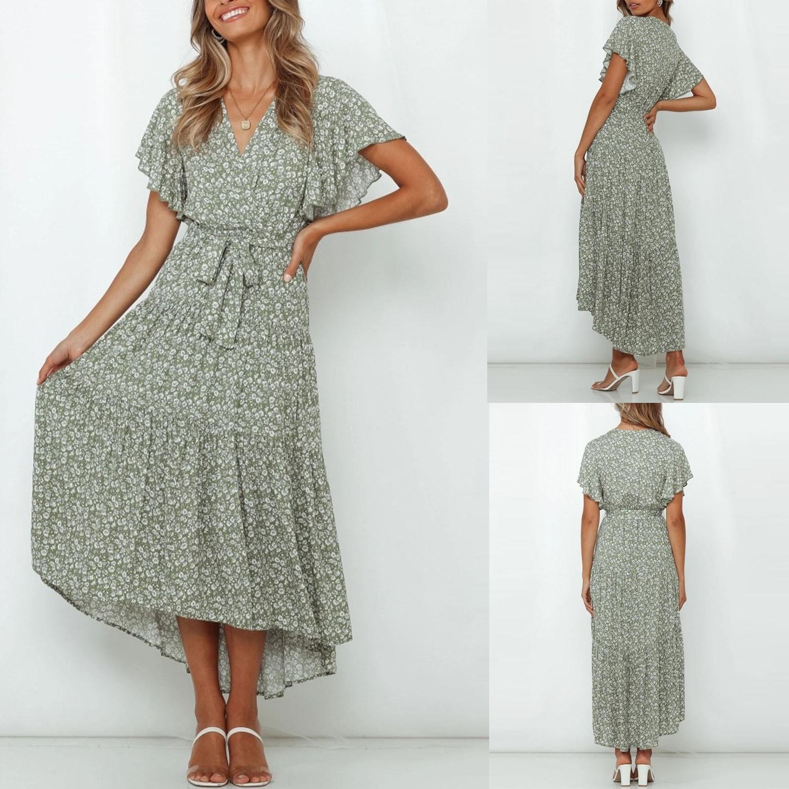 

Женское повседневное платье в стиле бохо с цветочным принтом, летнее сексуальное платье с коротким рукавом и винтажным платьем