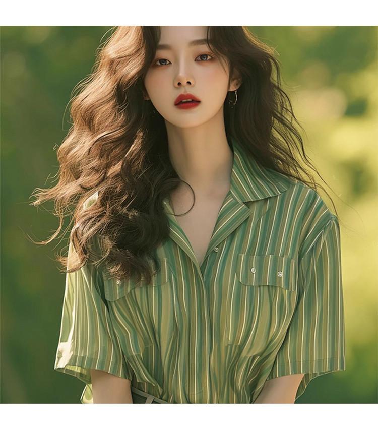 2025 Summer New French Elegant Style Small Shirt Fashion Vertical Stripe Age reducing Western Style Shirt Top for Women