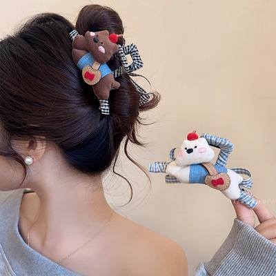 Lustiger Cartoon Bärenstoff-Haargreifer für Damen A- und B-Seiten Neue Hinterkopf-Hochsteckfrisur Hai-Klammer Haaraccessoire