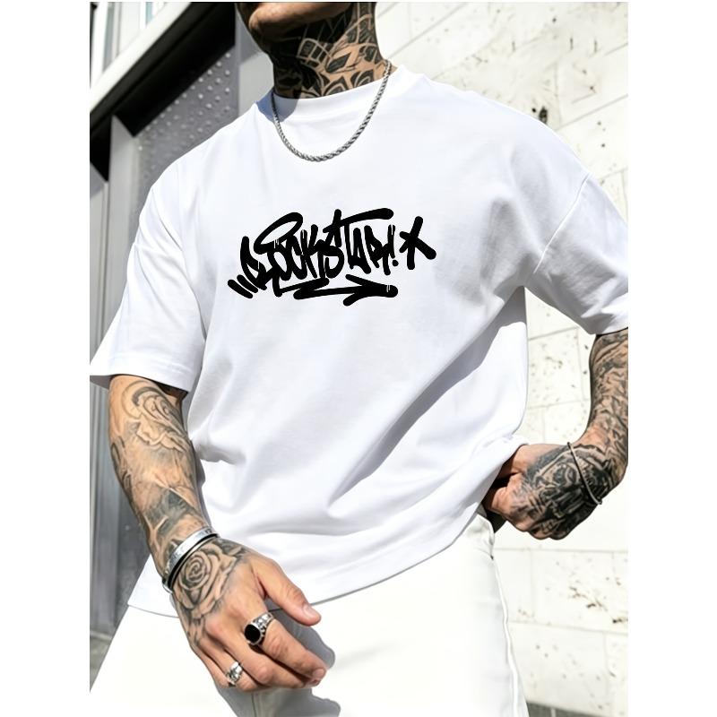 Casual en Modieus T-shirt voor Mannen - Katoen, Normaal Model, Korte Mouwen, Ronde Hals, met Trendy Printontwerp, voor Streetwear of Dagelijkse Stijl