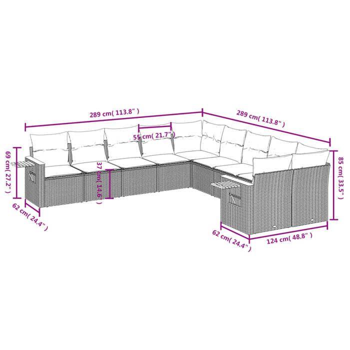 VidaXL Salon de Jardin avec Coussins 10 pcs, Canapés de Terrasse, Ensemble de Meubles de Patio, Mobilier d'Extérieur, Noir 3259592