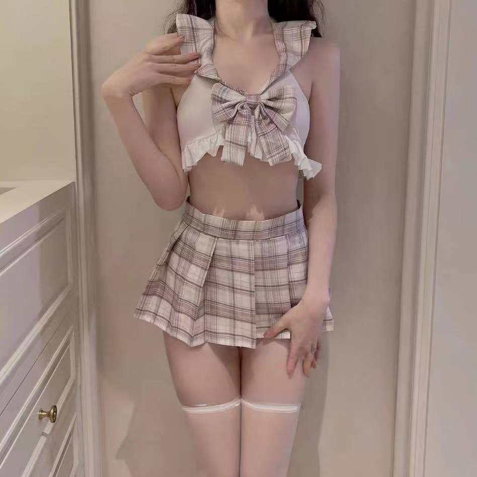 Large size 200 sex clothes, sexy plaid jk student clothing, passion lace-up hollow student uniform