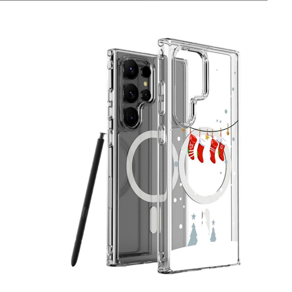 Magnetic Christmas Stocking Case for iPhone 15/16/17 Pro Max - Transparent Full Coverage Protective Case