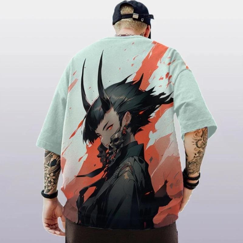Summer men's 3D printed trendy anime character T-shirt