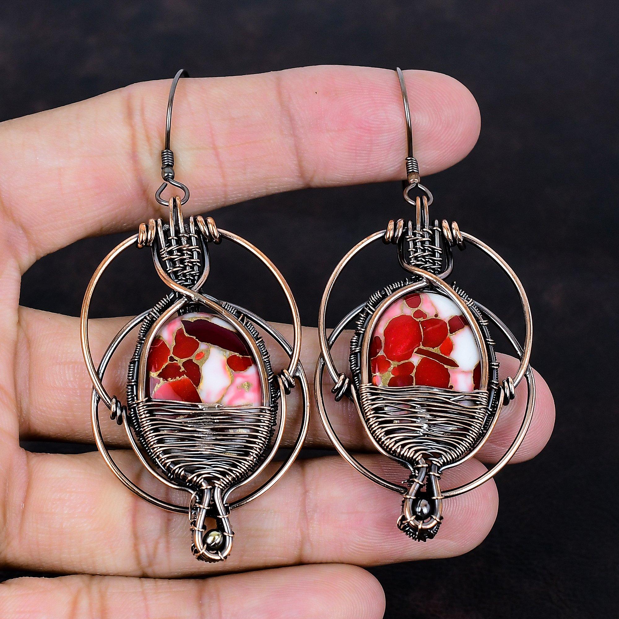 

Кингман красный мохаве медный бирюзовый серьга медь проволока обернутая серьга драгоценный камень серьга ручной работы медная проволока ювелирный дизайнер серьги-капли