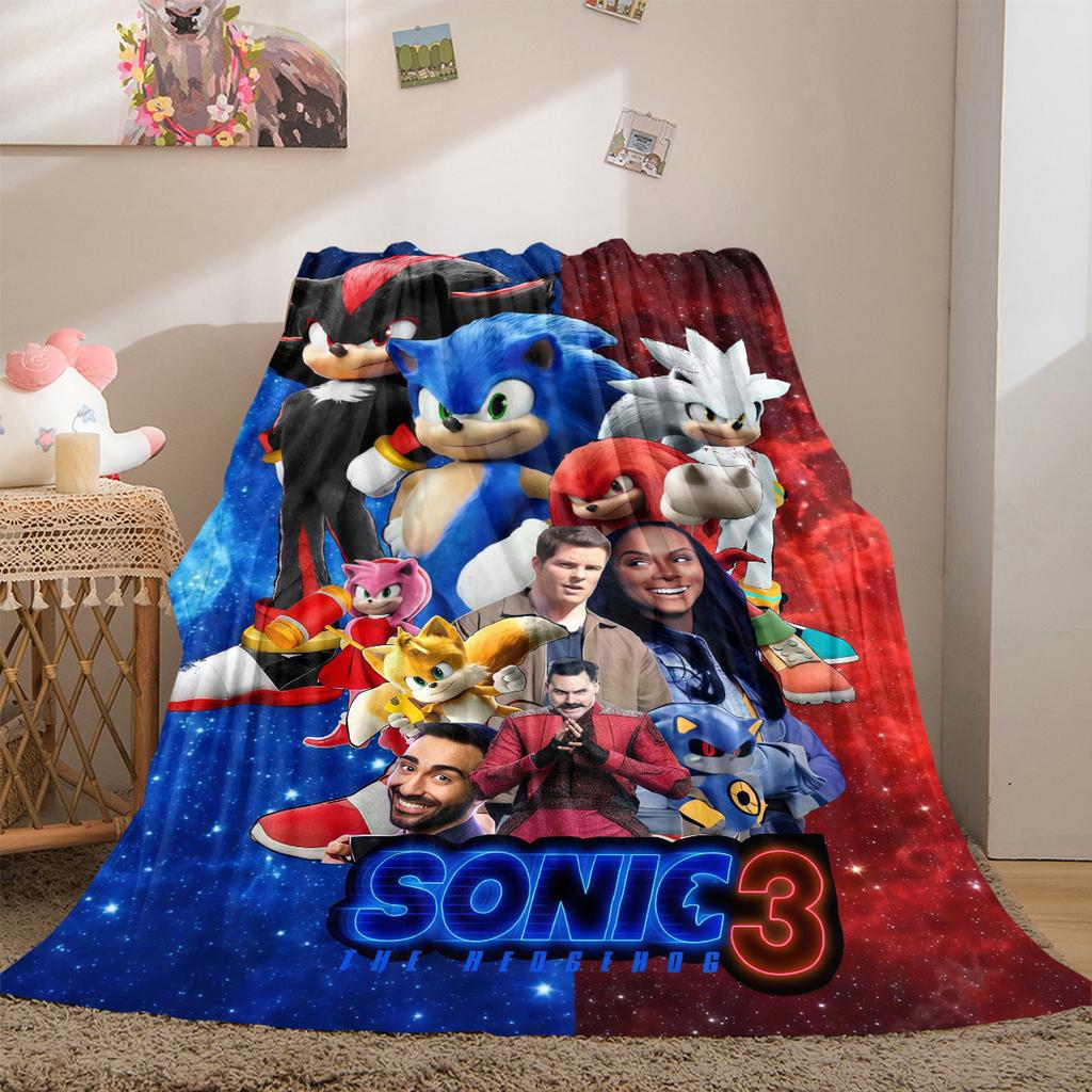 Cartoon Sonic Hedgehog Print Blanket Warm Comfortable Flannel Cover For Bedrooms, Sofas, Beds, Chairs LXRa38