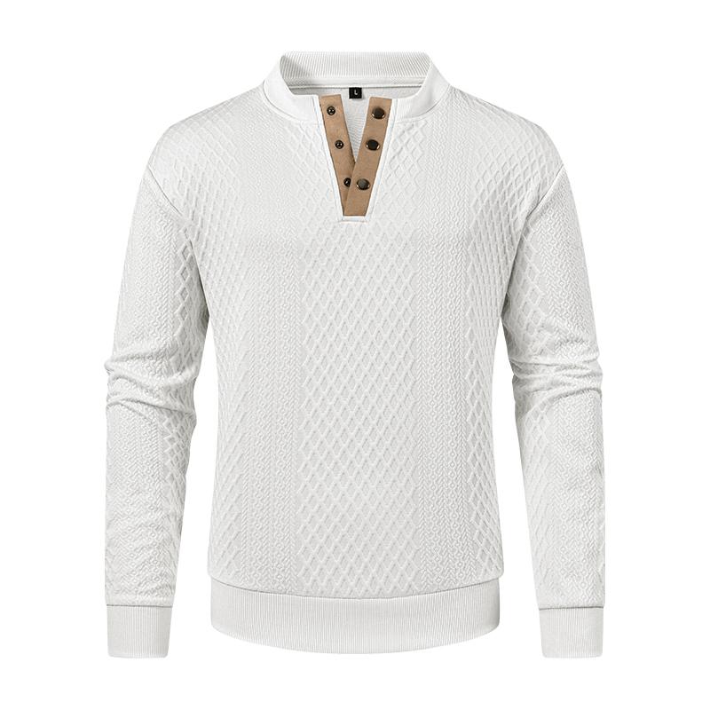 Men's Versatile Half-Zip Sweater with Single Row Buttons, Windproof and Breathable Top