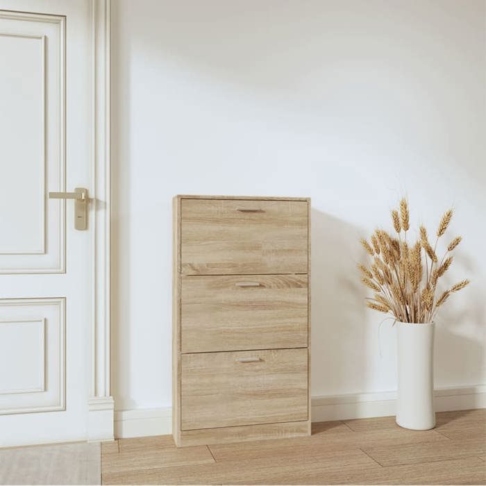 VidaXL Shoe Cabinet Oak 59x17x108 Cm Engineered Wood 342527