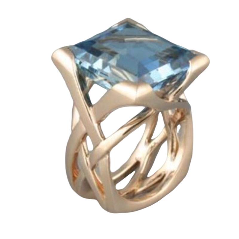 Blue Zircon Luxury Square Ring - European & American Creative Design