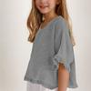 Girls' Linen Ruffle Top - Short Sleeve Round Neck Blouse