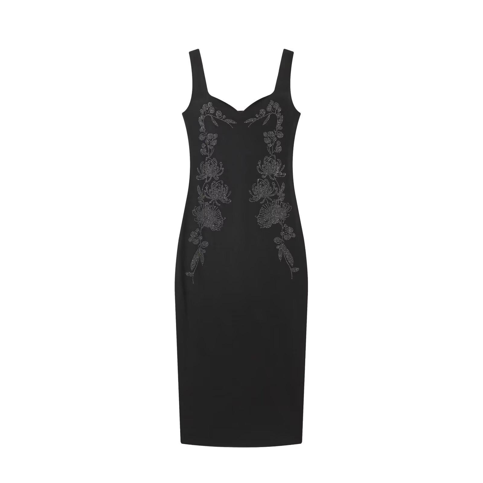 

Блестящее облегающее платье-миди на тонких бретельках в европейском и американском стиле 2025 Small как