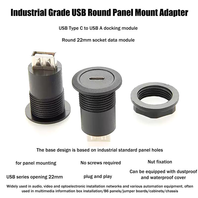 Usb C Female To Usb A Female Connector Round Flush Panel Mount Converter Extender Bulkhead Passthrough Socket