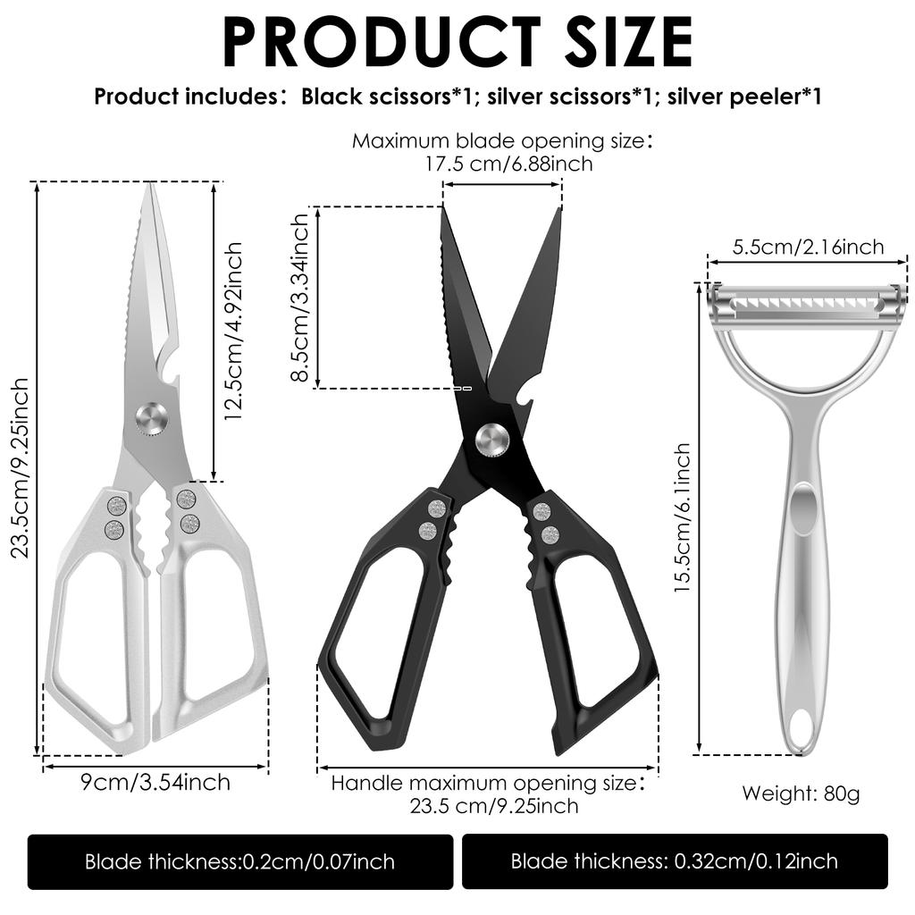 1/2/3Pcs Kitchen Scissors Ergonomic Stainless Steel Scissors Multi-Purpose Chicken Bone Fish Vegetable Meat Scissors for Cooking