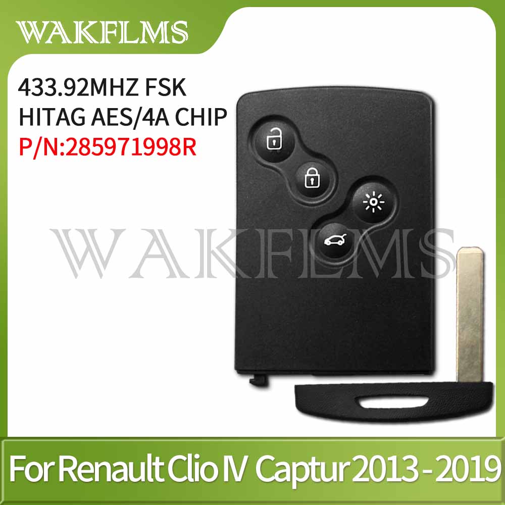 285971998R 433MHz 4A Chip Passive Keyless Go / Entry Remote Car Key Smart System For Renault Clio IV Captur 2009-2016 2018 2019