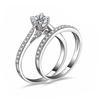 Women Engagement Wedding 2Pcs Ring Set Cubic Zirconia White Silver Plated Rings