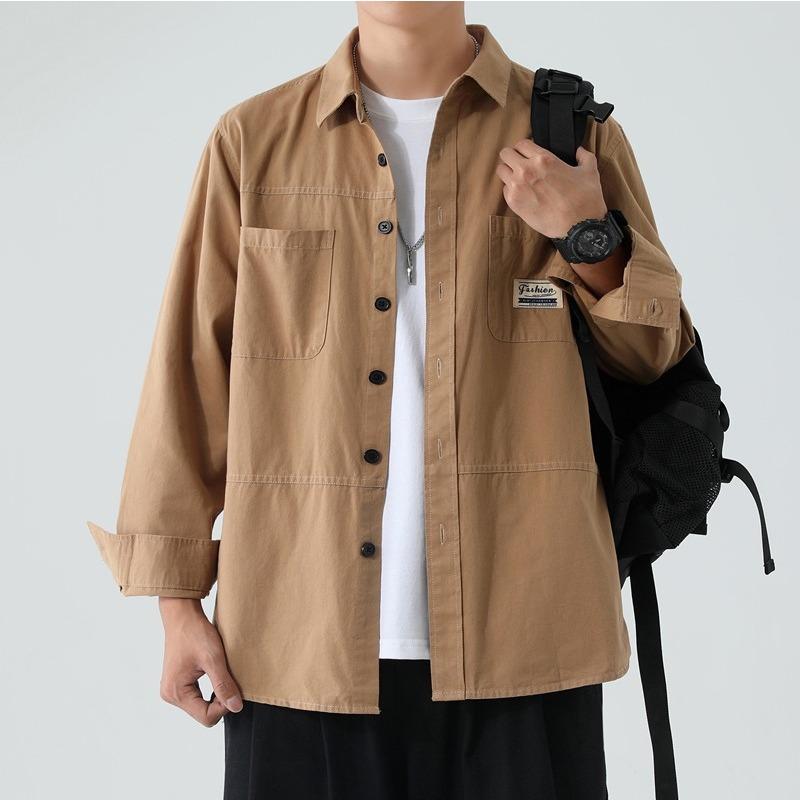 Autumn and Winter Pure Cotton Men's Work Clothes Long-sleeved Shirt Casual Loose Version Ironing Shirt Jacket