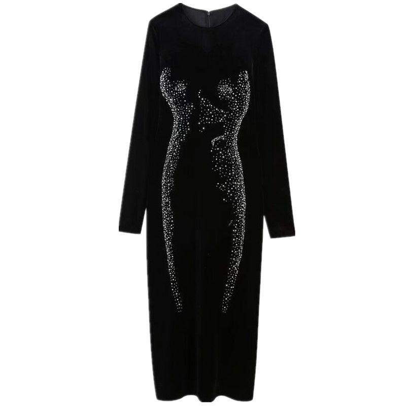 

Мода Ветер Зима Новое поступление Женское Слим Легче всего сочетать Силуэт Форма Принт Бархатное платье 2731327 800 Black L