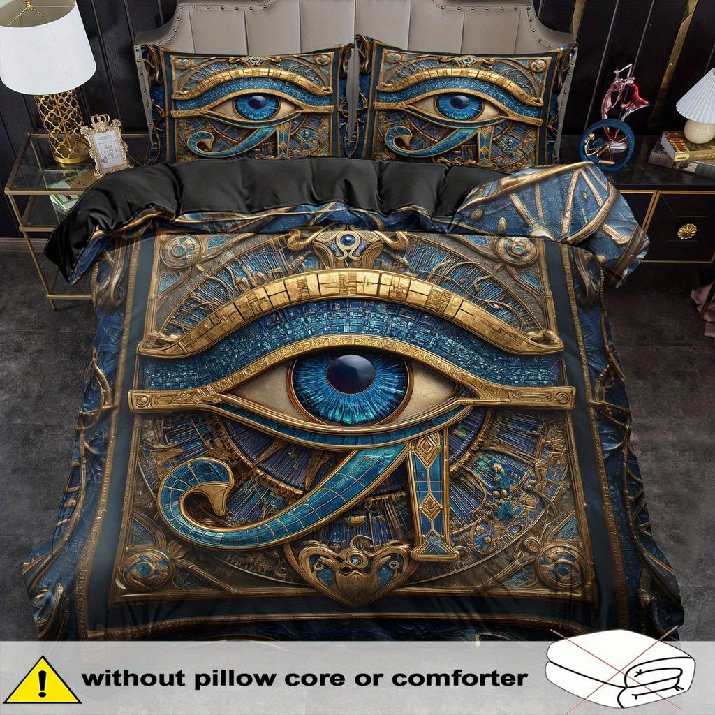 2/ 3pcs Egyptian Blue Eyes Duvet Cover Set, King Queen Style Bedding Set, Character Print Quilt Cover Set Machine Washable