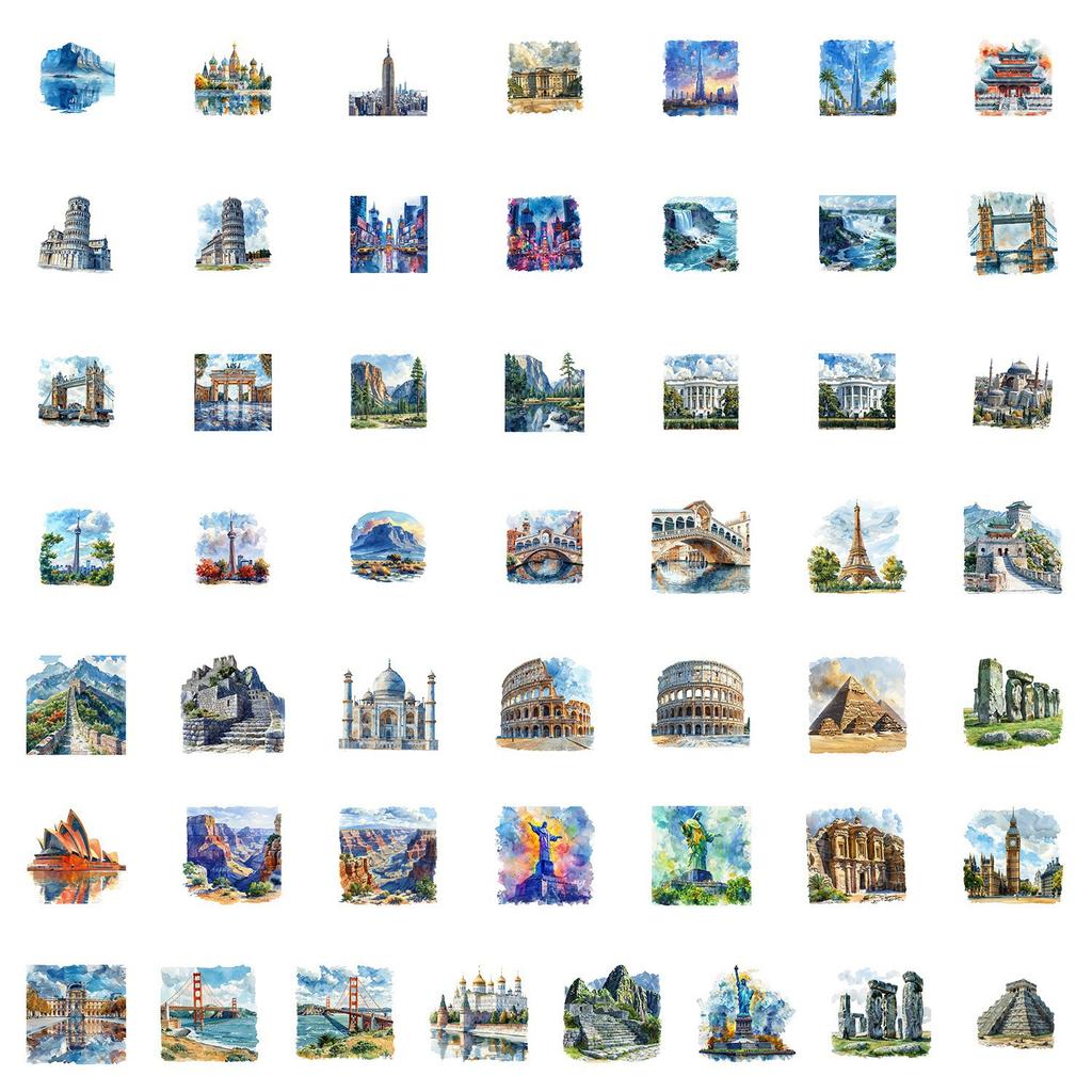 50 Stück Europäische Reise-Serie Graffiti-Aufkleber Wasserbecher Handy Computer Wasserdichte Dekorations-Aufkleber Reise-Aufkleber