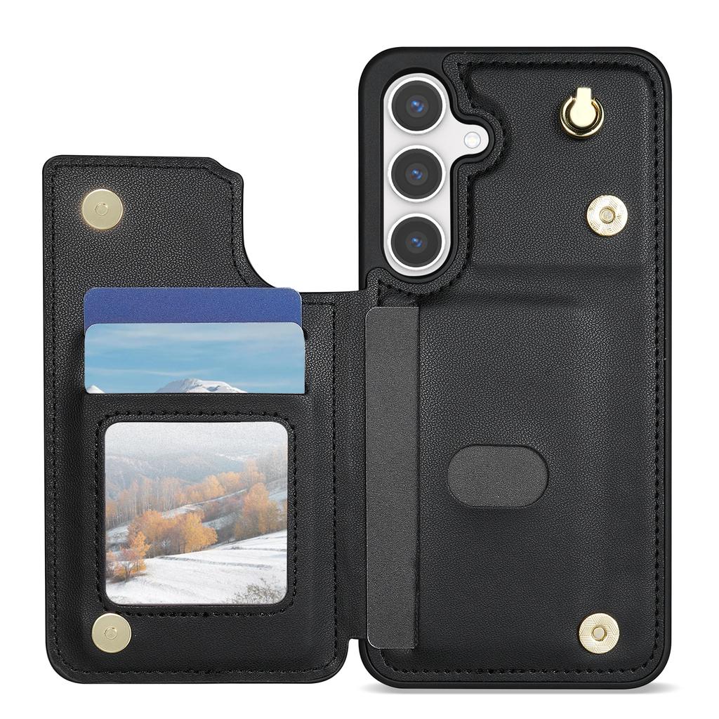 For Samsung Galaxy S24 Case with Wrist Strap Card Slots Rhombus Leather+TPU Phone Cover