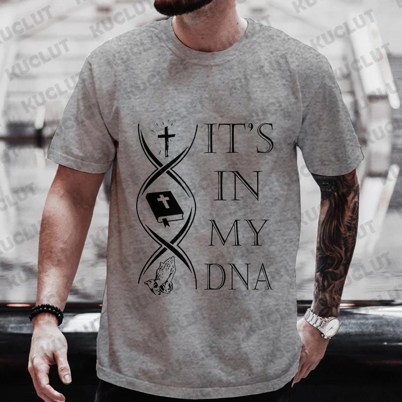 Tees for Men God Jesus Christ In My DNA Print T Shirt Male Casual Short Sleeve O Neck Streetwear Summer Graphic Tops As Gifts