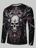 Mens 3D Flaming Skull Long Sleeve Shirt Crew Neck Graphic Tshirt Casual Streetwear Pullover Halloween Top Autumn Winter Unisex