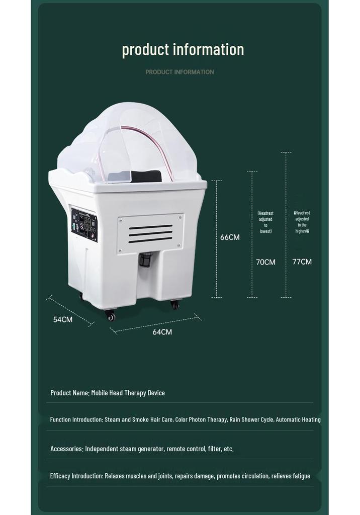 Movable Water Tank Therapy Device for Head and Hair Care in Salons
