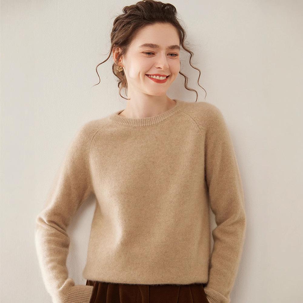 Women's Soft Cashmere Knit Long Sleeve Raglan Sweater - Warm, Loose, Comfortable, Versatile Layering Top