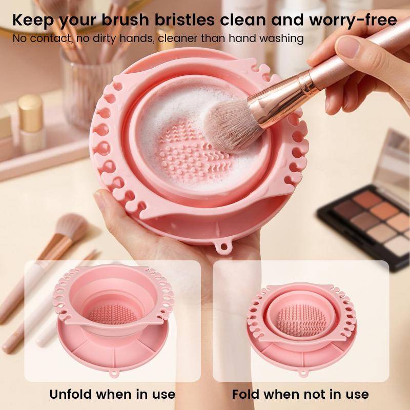 3 In 1 Makeup Brush Cleaner Silicone With Brush Holder Powder Puff Cleaning Bowl Folding Makeup Brush Cleaning Box Travel