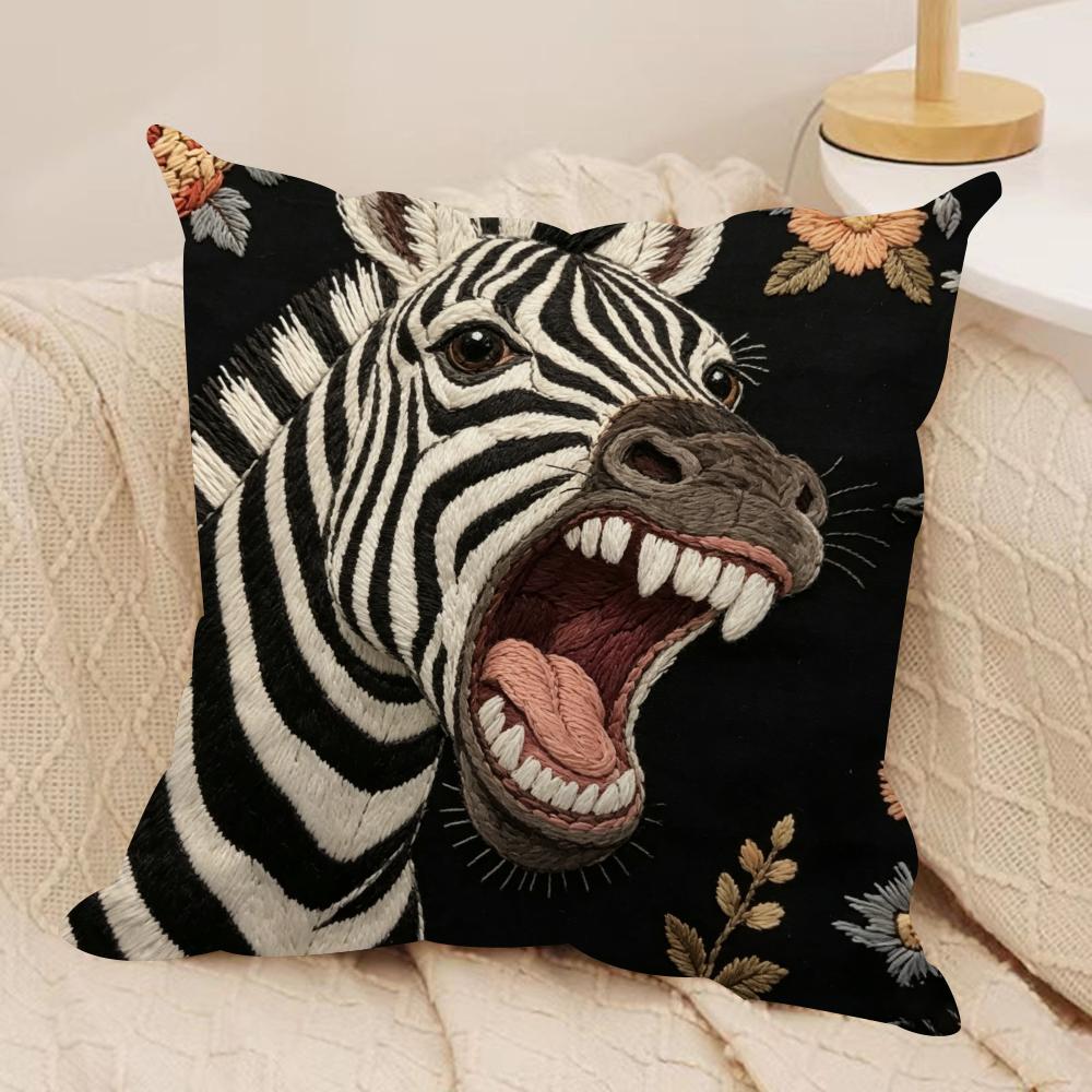 2D Scream Animals Retro Kissenbezug Seidiger Kurzer Plüsch Unsichtbarer Reißverschluss Staubdicht Sofakissenbezug Für Heimdekoration