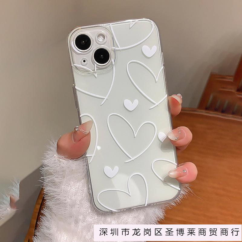 Full screen white love is suitable for Apple 15promax mobile phone case iPhone14 high value XS transparent 12 soft case