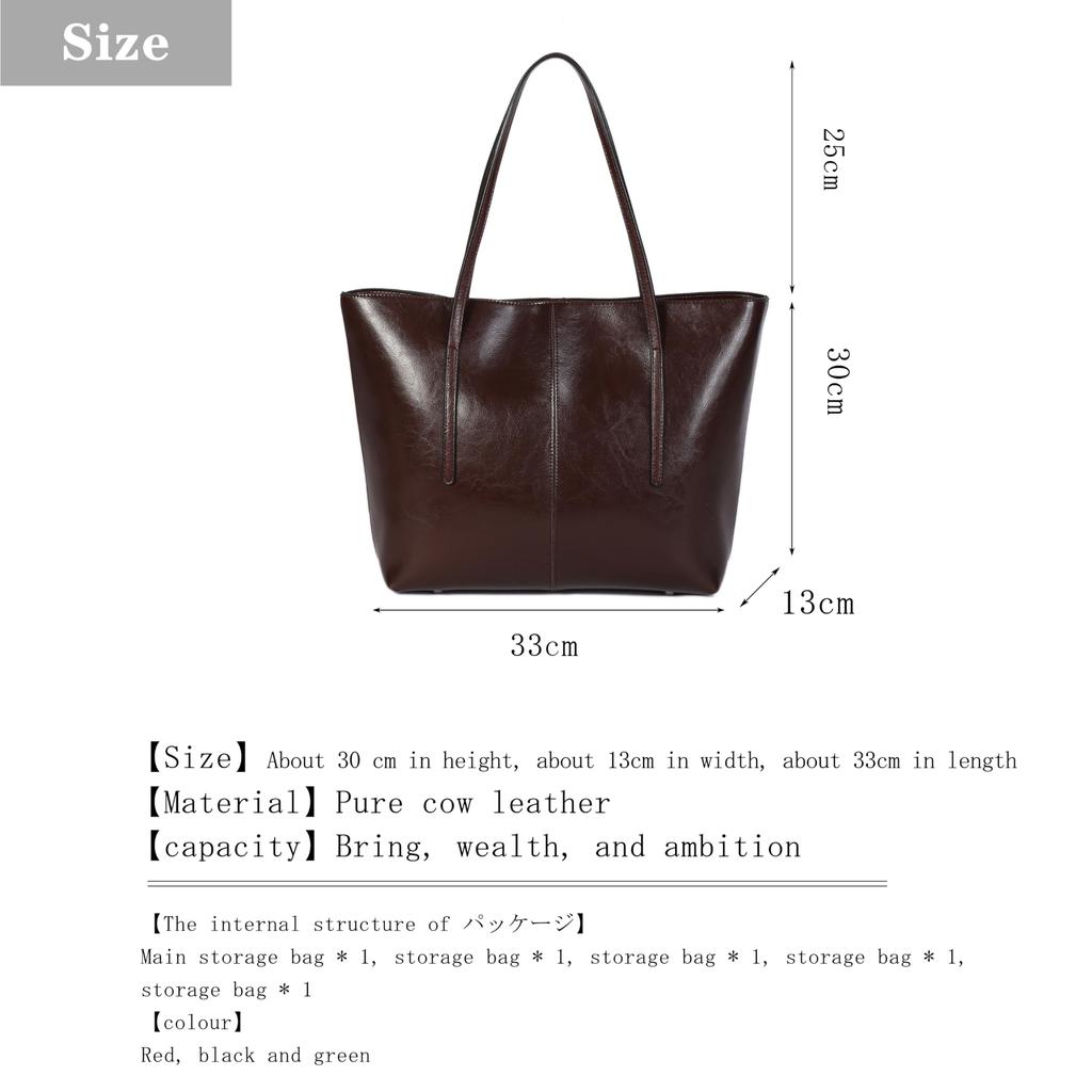 FSD.WG Women's Tote Bag, Italian Cowhide Leather, Large Capacity, 2-Way HandbagShoulder Bag, A4 Size, Perfect for Job Hunting, Commuting, School,