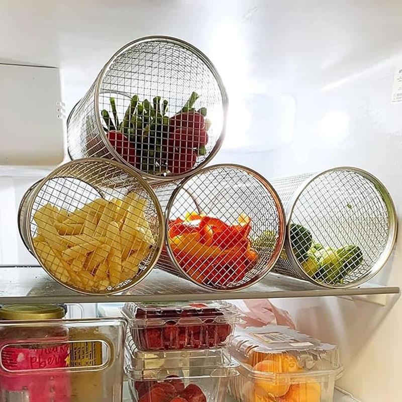 2PCS Rolling Grill Baskets for Outdoor Grilling - Round Grilling Accessories BBQ Large Vegetable Grill Cage Cylinder Stainless S