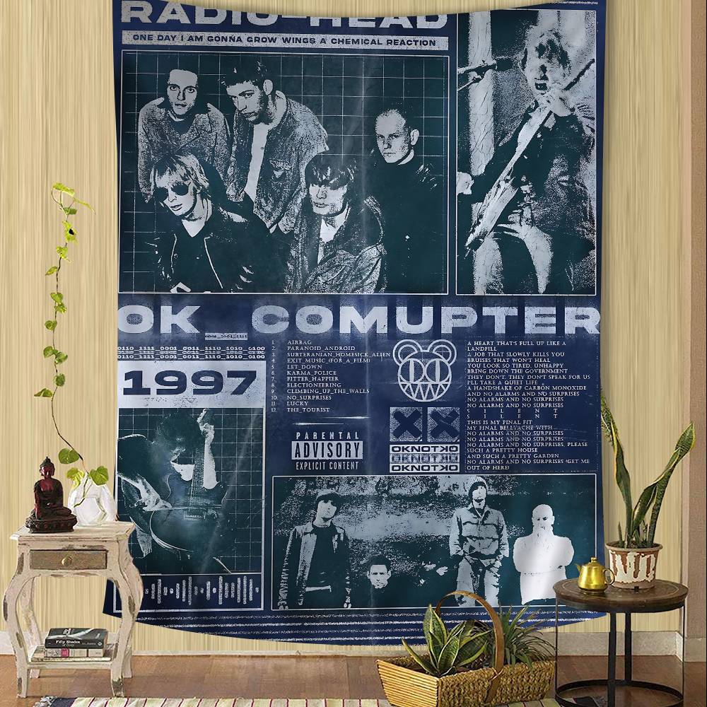 

Rock Band RRadiohead Music Cartoon Tapestry Art Science Fiction Room Home Decor Art Home Decor 74x94cm(29x37in)