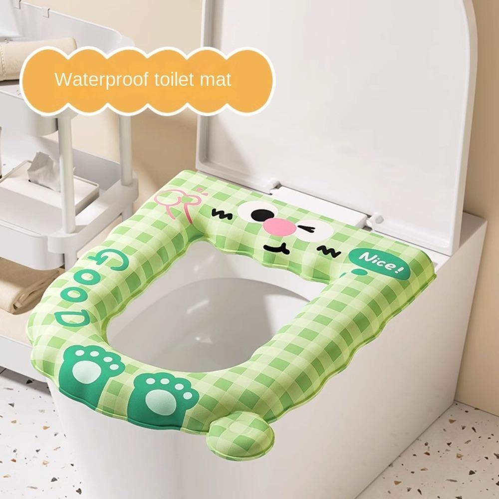 2PCS Waterproof Toilet Seat Cover Cartoon Pattern Toilet Lid Cushion Closestool Mat Household