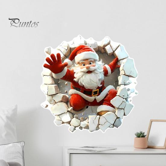 Self Adhesive Christmas Stickers for Door 3D Santa Wall Sticker, Decal, Realistic Breaking Through The Decals Home Decor Effect, Self-Adhesive Festive