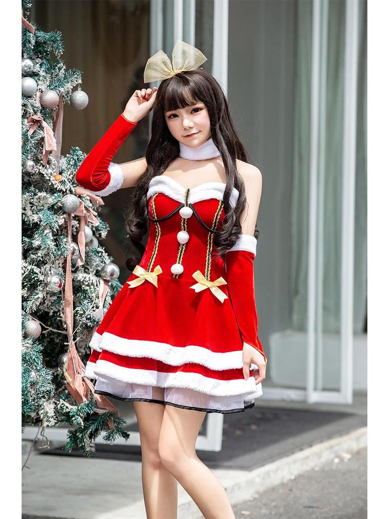 Pinxian Women's Christmas Elderly Santa Cloak Long Robe Cosplay Costume SD-174