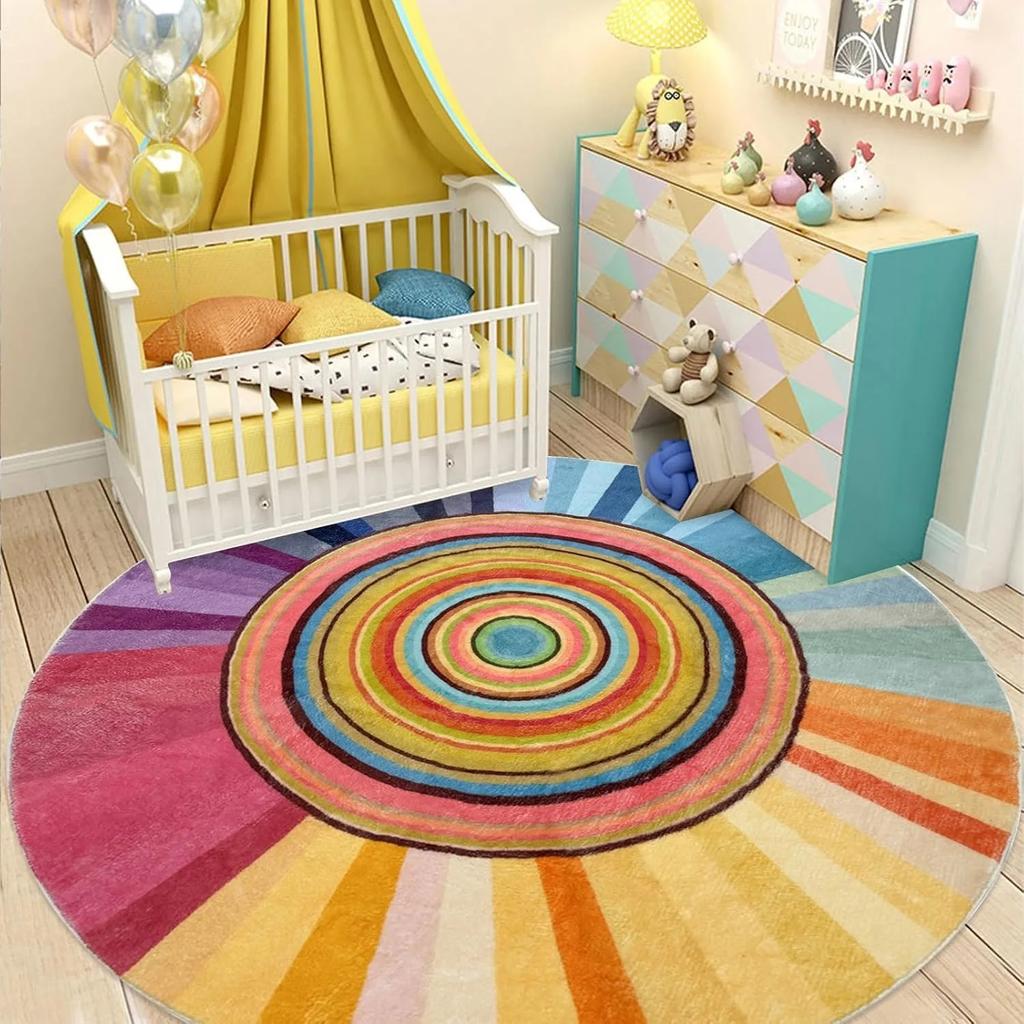 Rainbow Round Carpet Living Room Bedroom Carpets Lollipop Bedside Foot Mat Fluffy Soft Rug Home Decoration Rugs Alfombras