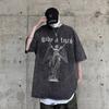 100 % Baumwolle, säuregewaschen, Vintage-Kurzarm-T-Shirt, Frontdruck, Streetwear, HipHop, Harajuku, übergroße T-Shirts