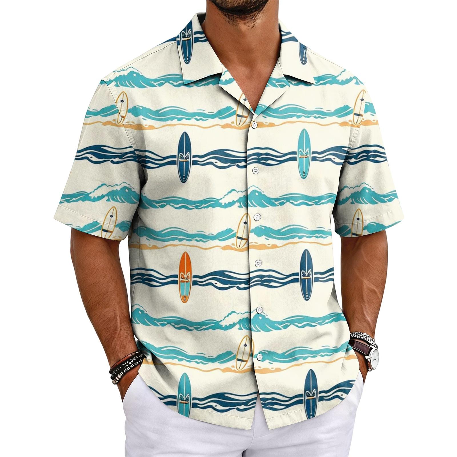 Men s Summer Hawaiian Print Cuban Collar Shirt Lightweight Breathable Short Sleeve Button Down Casual Beach Shirt L чёрный
