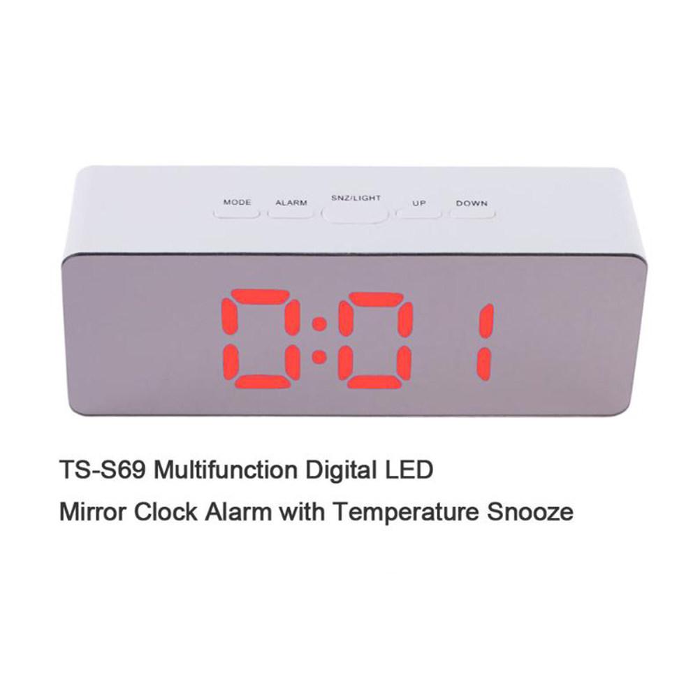LED Alarm Clock Multi-Function Mirror Digital Alarm Clock Large LED Display Red USB Buzzer Snooze Temperature