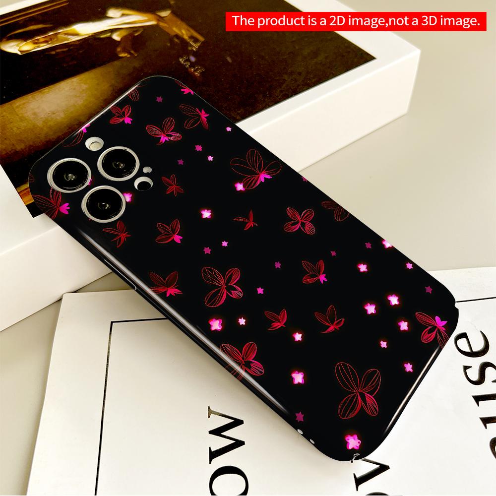 Glowing Pink Flowers & Stars on Black Phone Case All inclusive film hard phone case, compatible with iPhone 18 Pro Max 17 16 15 14 13 12 11