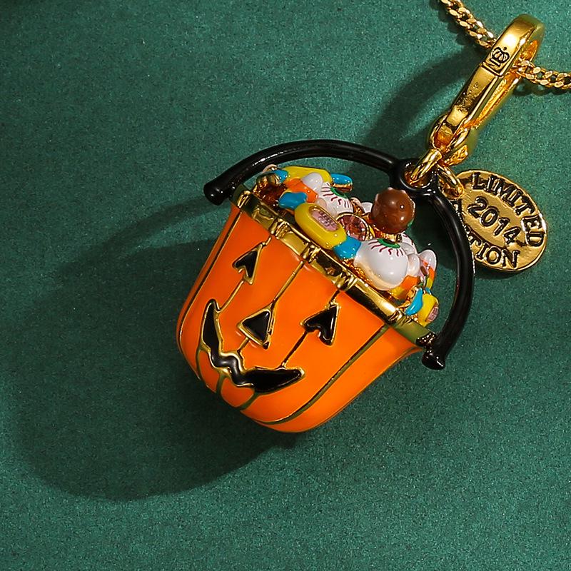 Cross-Border Fashion Enamel Pumpkin Bucket Pendant Necklace - Halloween Candy Basket Gift