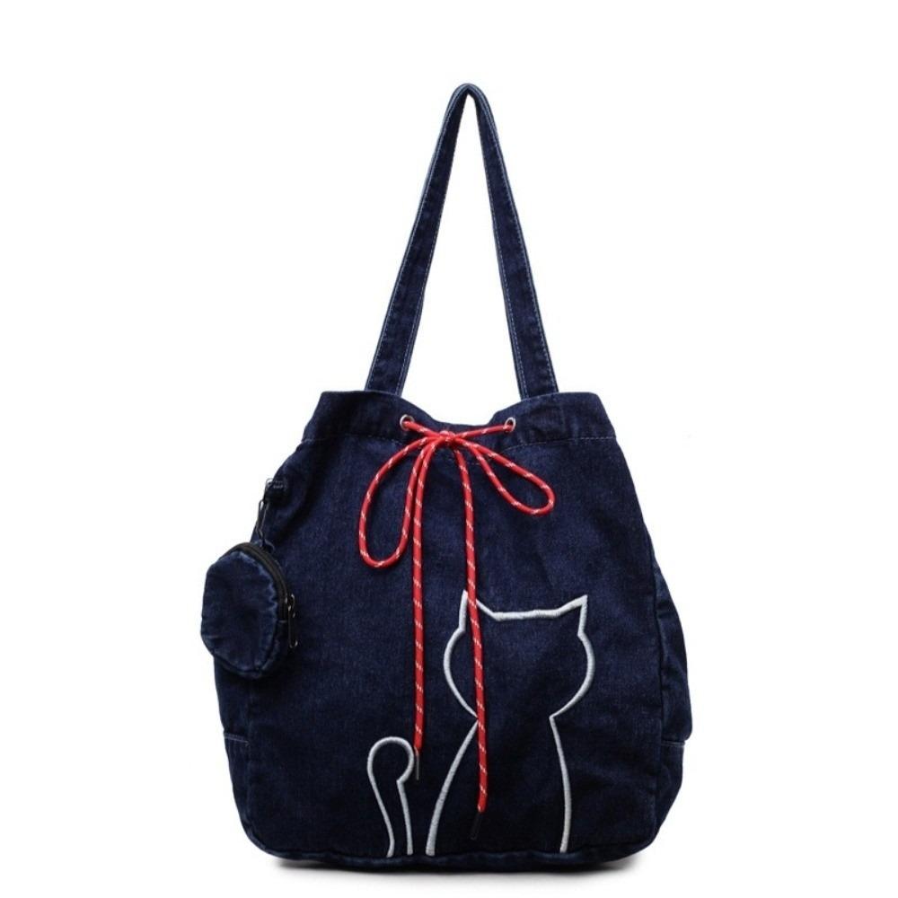 Y2k Kitty Shoulder Bags Vintage Drawstring Bag Leisure Women Tote Bags  Commuting