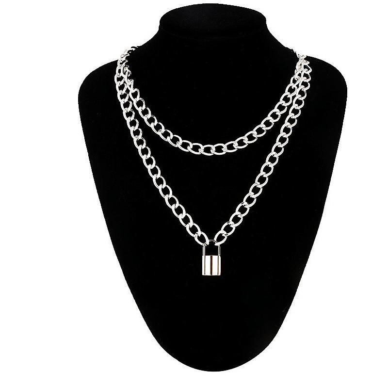 

Punk men and women exaggerated thick chain direct supply, personalized design multi-layer lock pendant necklace срібний
