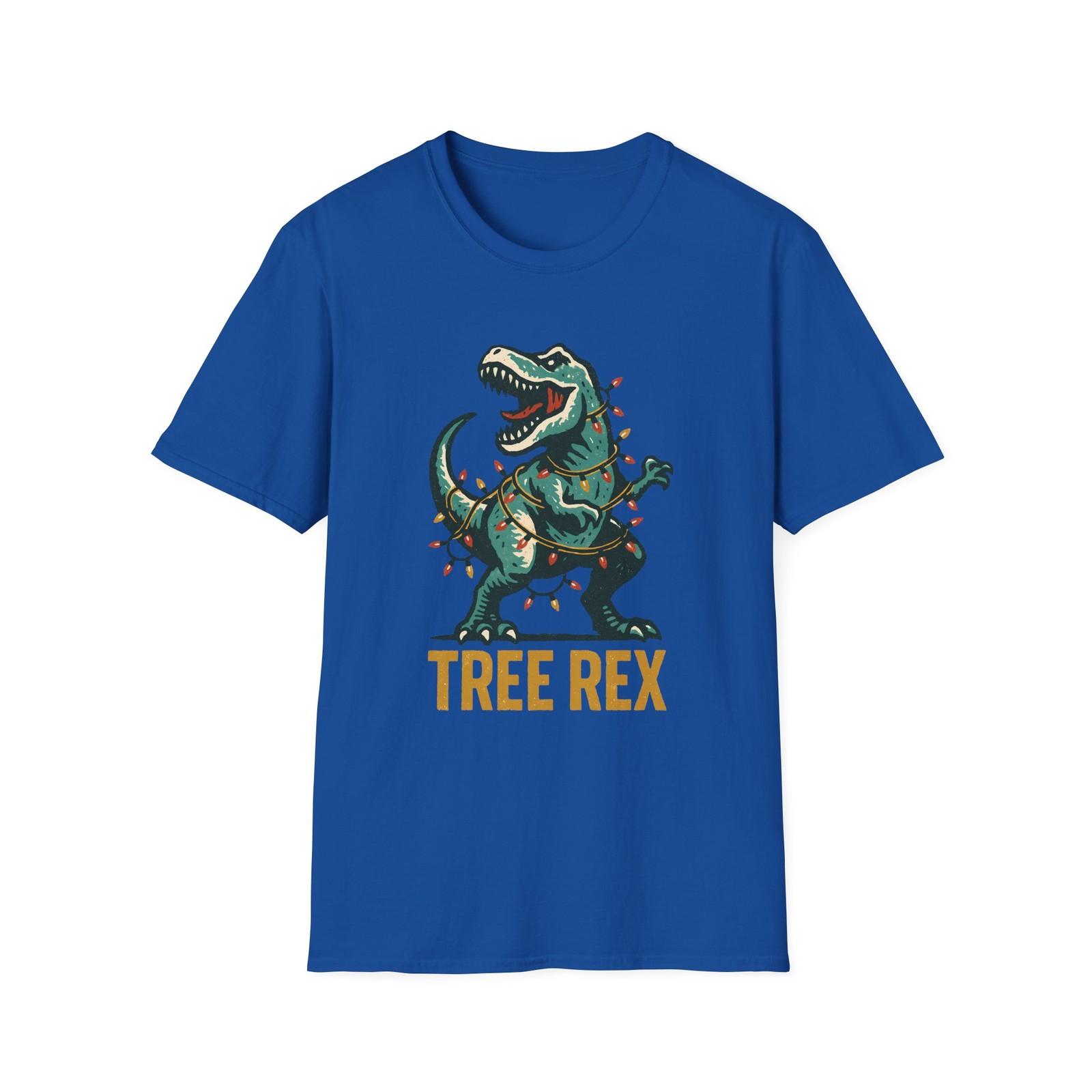 Unisex Softstyle T-Shirt Mens Womens Tees Top T-Rex Christmas Lights Funny Tree Rex Holiday Graphic 2XL
