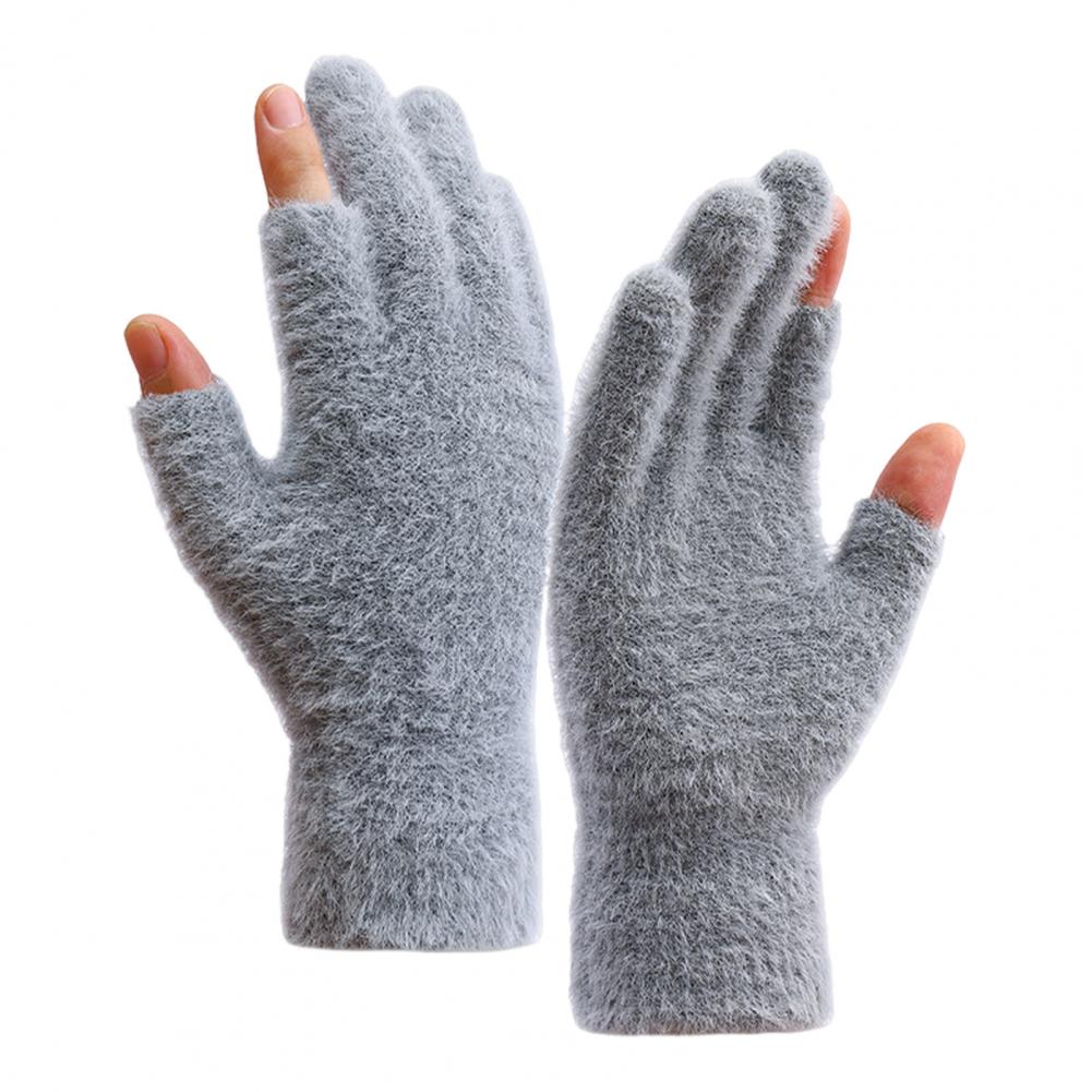 

Зимові рукавички Термостійкі до холоду Плюшеві рукавички В язані рукавички з імітації норки з дизайном півпальця для осені зими H One Size сірий