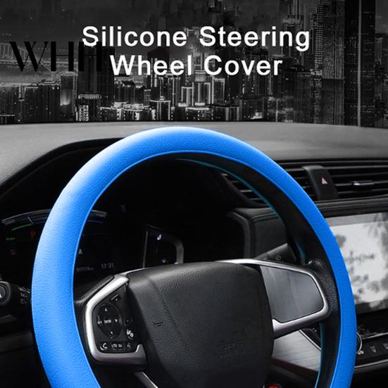 All-weather Car Steering Wheel Cover Silicone Solid Color Wear Resistant Decorative Auto Accessory Non-slip Design Simple Installation Universal