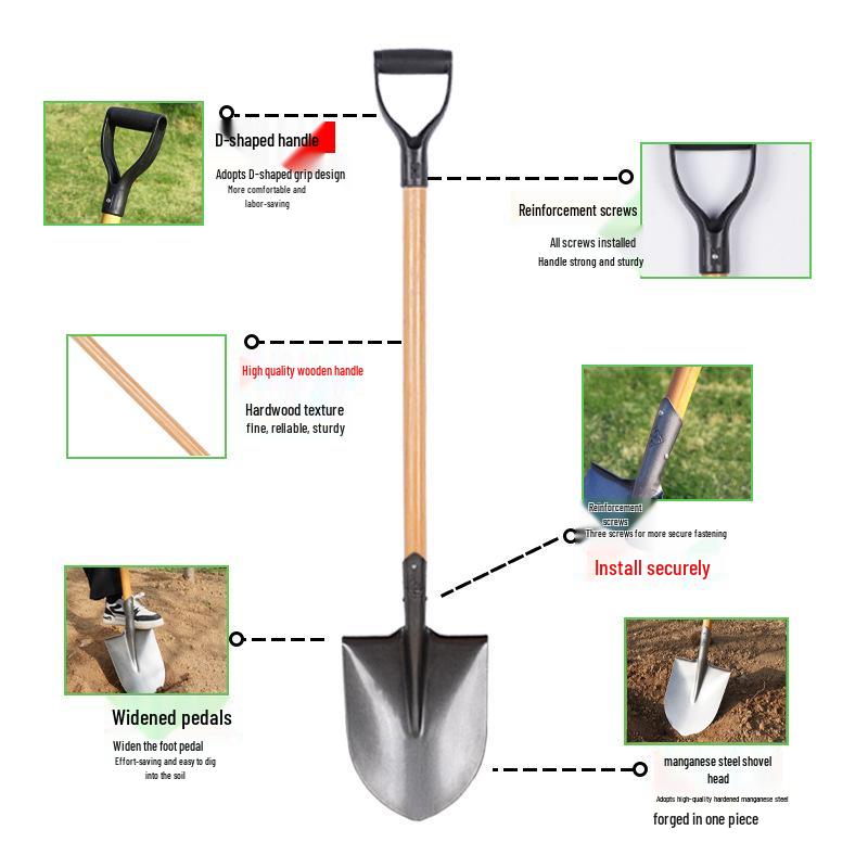 Large Manganese Steel Gardening Shovel for Digging, Planting Trees, Flowers, Vegetables – Thickened Iron for Agricultural Use