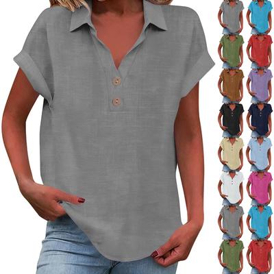 Mode Casual pour Femmes, Bouton Coloré, Col Bas Court, Manches Courtes T-shirt, Haut T-shirt